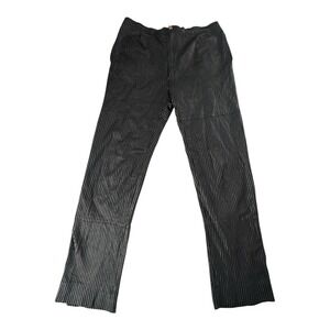 Vintage Roberto Cavalli Black Gray Striped Leather Straght Pants Women's‎ Sz M